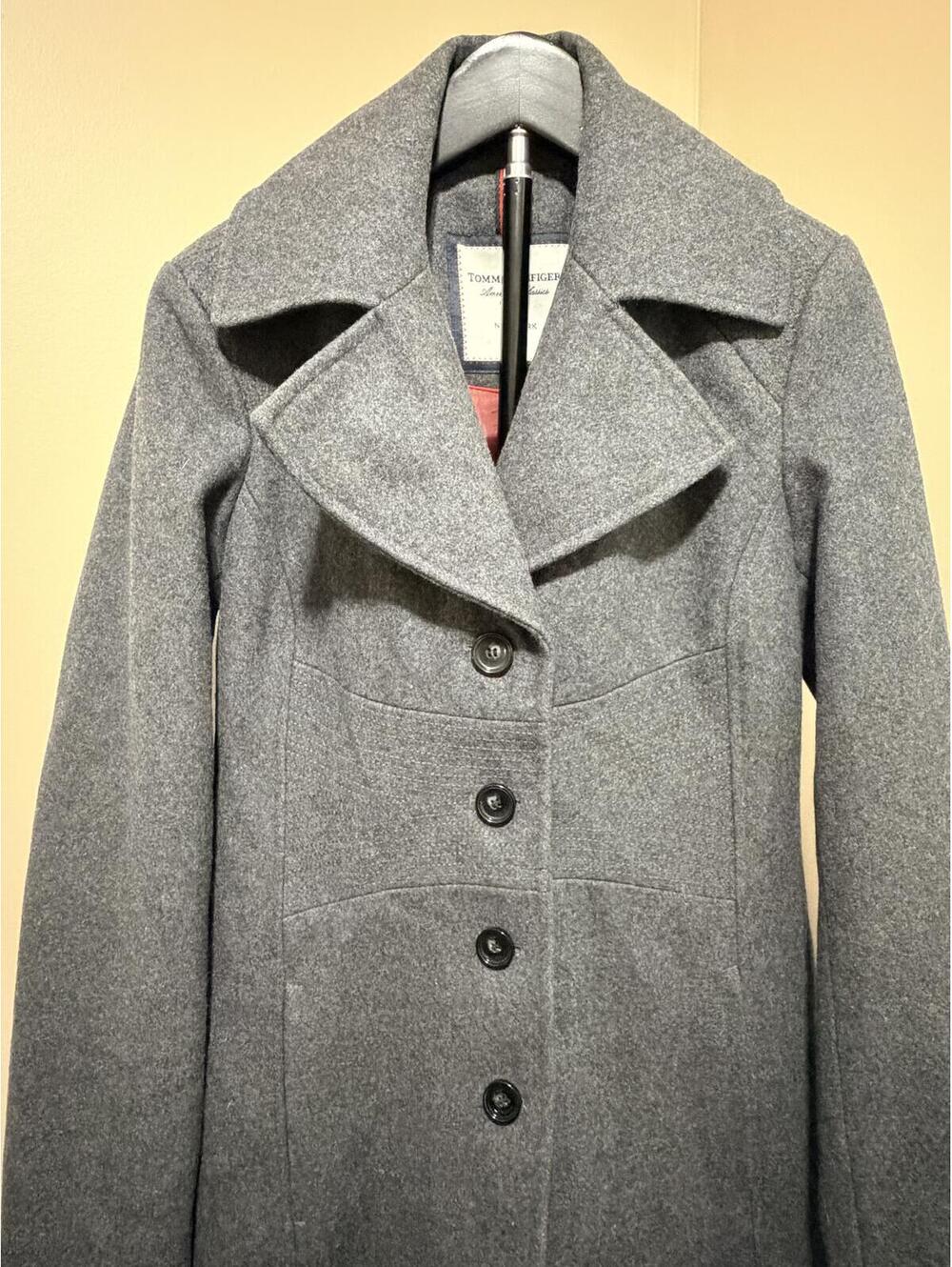 Vintage Tommy Hilfiger Gray Wool Peacoat Jacket Women’s XS Classic Tailored Coat